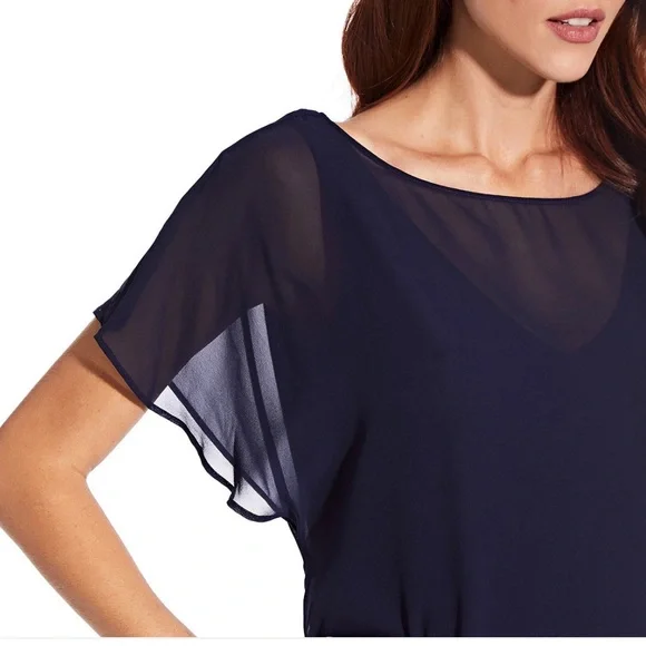 NWT ADRIANNA PAPELL Black Chiffon Overlay A-Line Dress. Size XL. - Picture 5 of 8